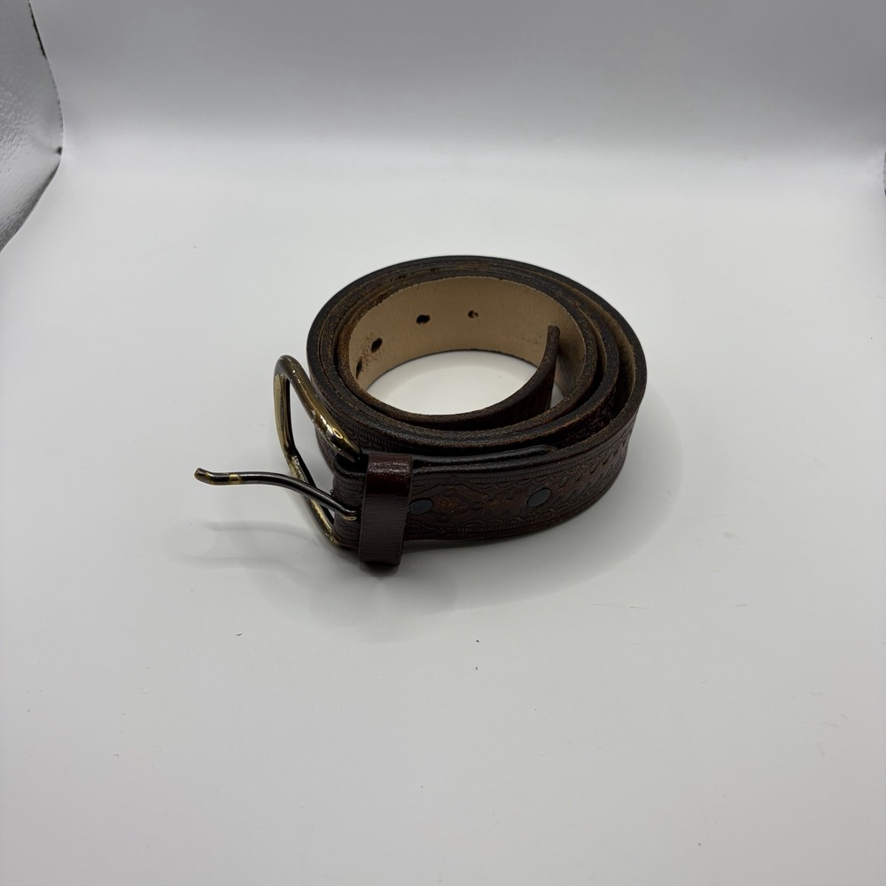 Vintage Genuine‎ Leather Tooled Western Belt Brown Men's Size 40 USA Made - Picture 4 of 5